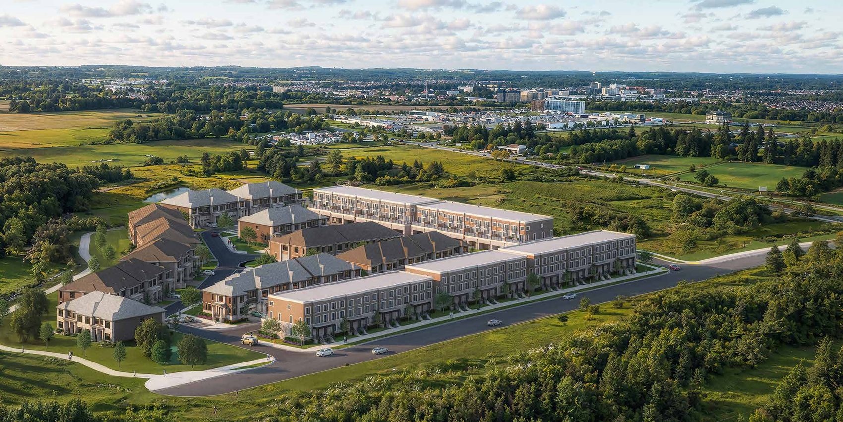 Aerial rendering of Kingshaven near Highway 48 and the Stouffville countryside